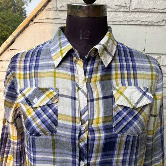 Blue Yellow White Checked Shirt - Picture 3 of 6